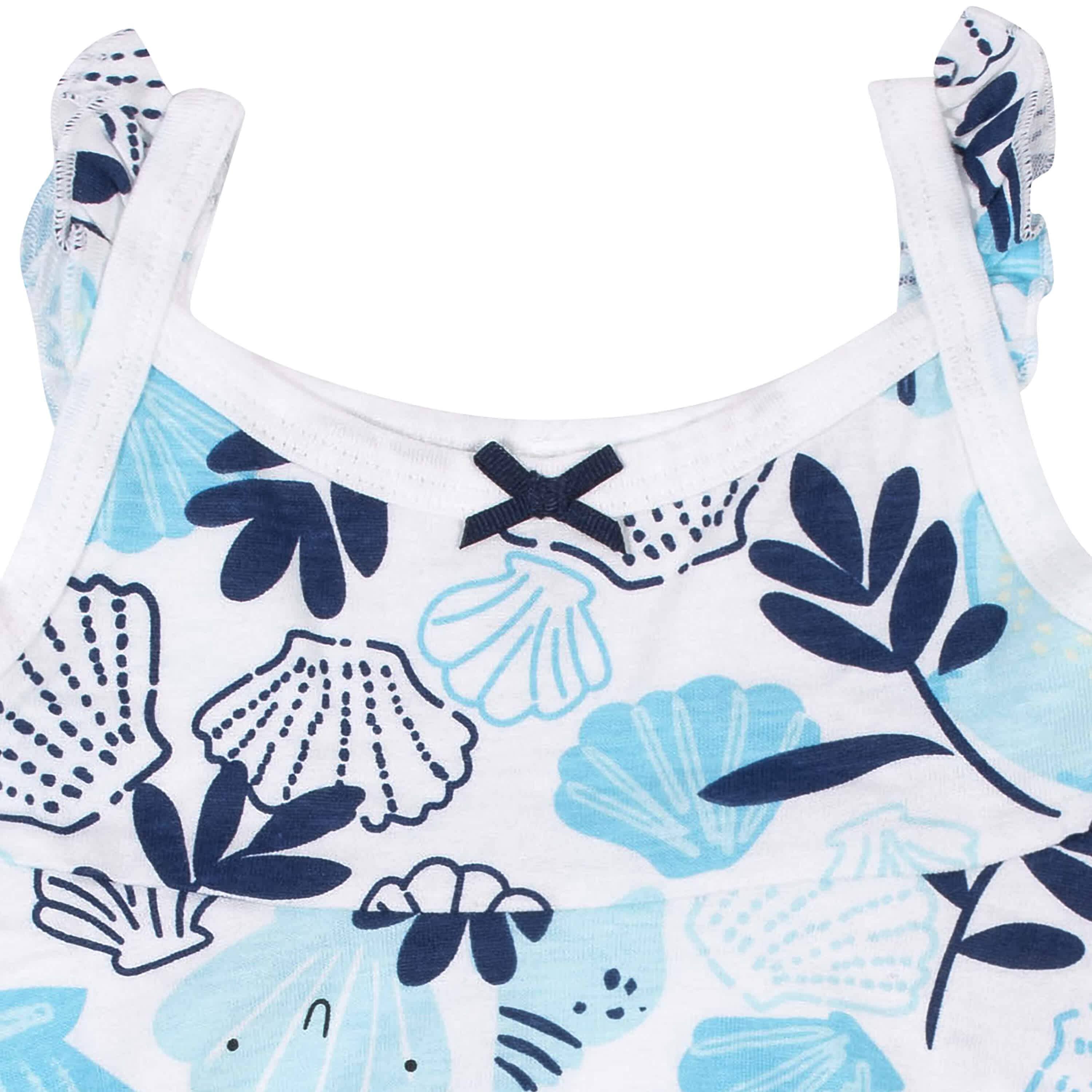 3-Piece Baby & Toddler Girls Sea Shells Dress, Diaper Cover & Sun Hat Set-Gerber Childrenswear