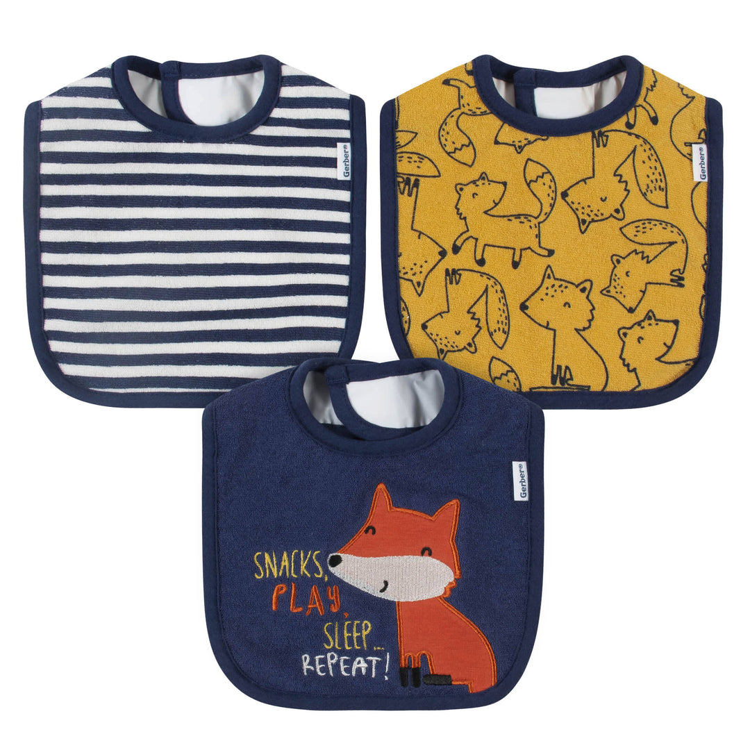 3-Pack Boys Fox Bibs-Gerber Childrenswear
