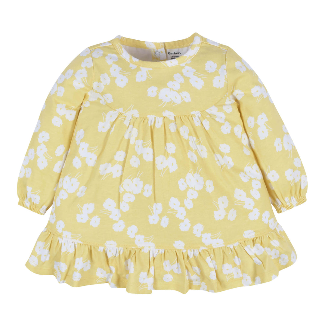 2-Piece Baby & Toddler Girls Golden Flowers Long Sleeve Dress & Leggings Set