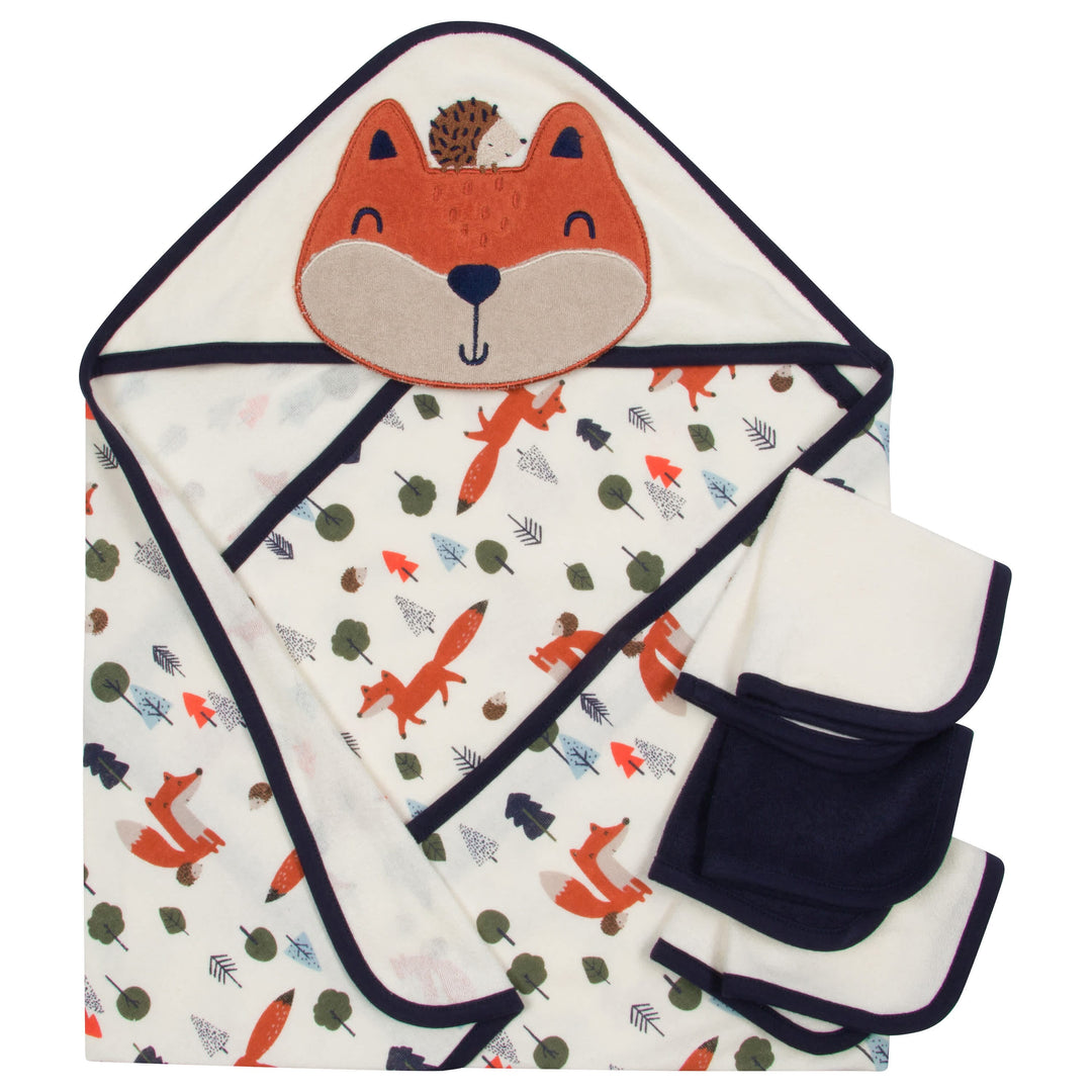 4-Piece Baby Boys Fox Hooded Towel & Washcloth Set