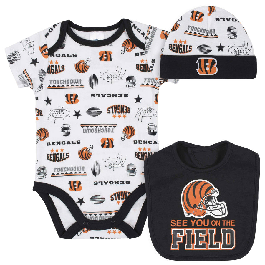 Cincinnati Bengals 3-Piece Baby Boys Bodysuit, Bib, and Cap Set-Gerber Childrenswear
