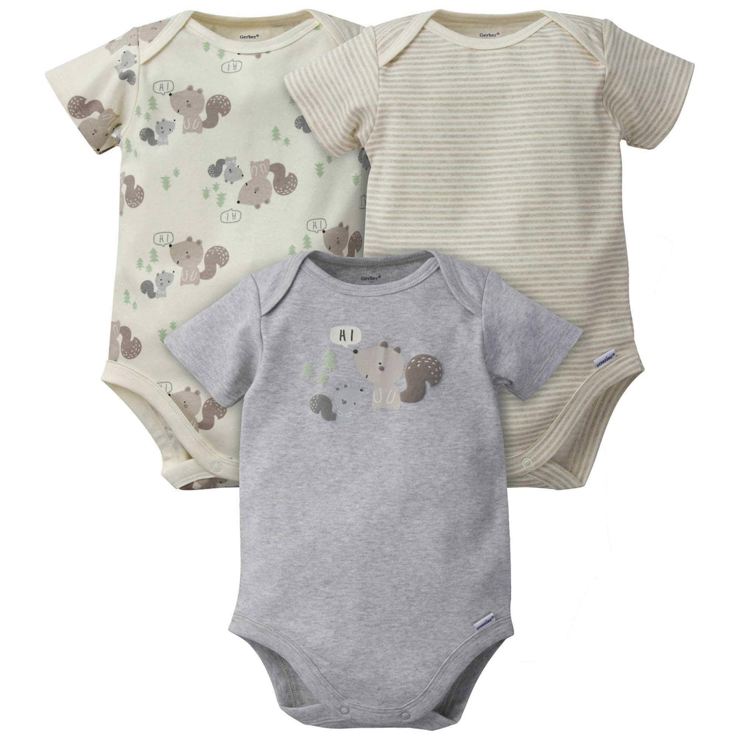 3-Pack Baby Boys Squirrel Organic Onesies® Bodysuits-Gerber Childrenswear