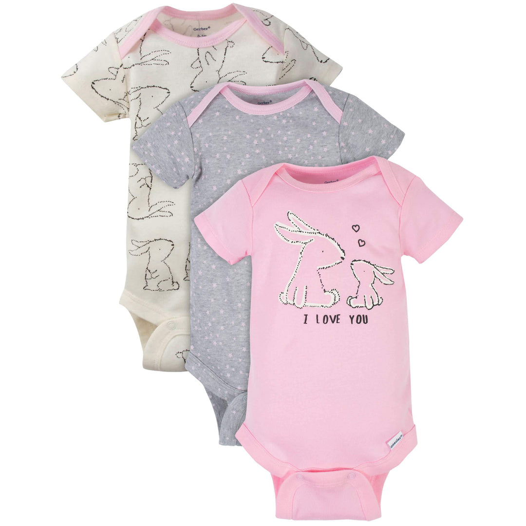 3-Pack Baby Girls Love Short Sleeve Onesies® Bodysuits-Gerber Childrenswear