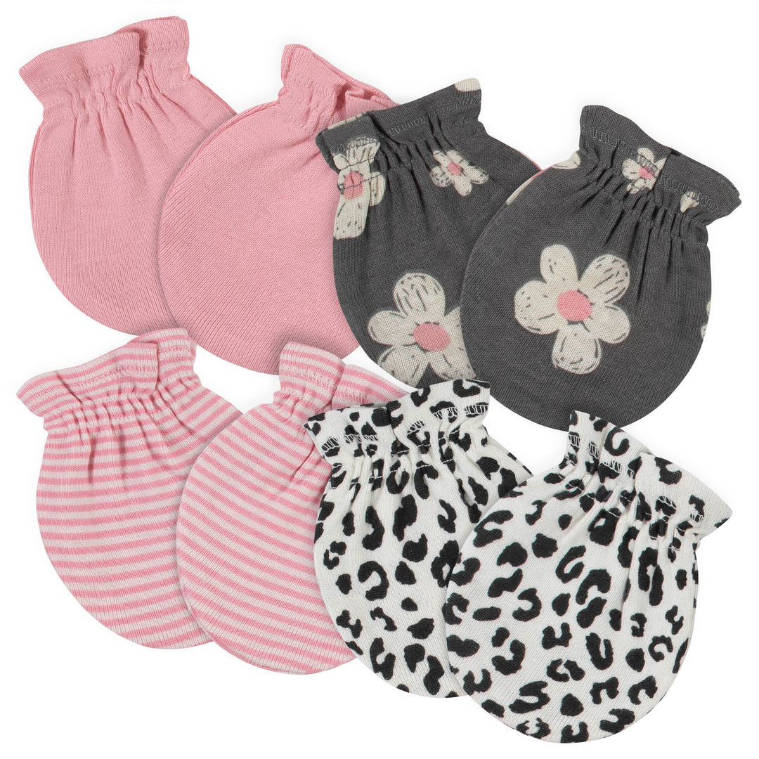 4-Pack Baby Girls Leopard No Scratch Mittens-Gerber Childrenswear