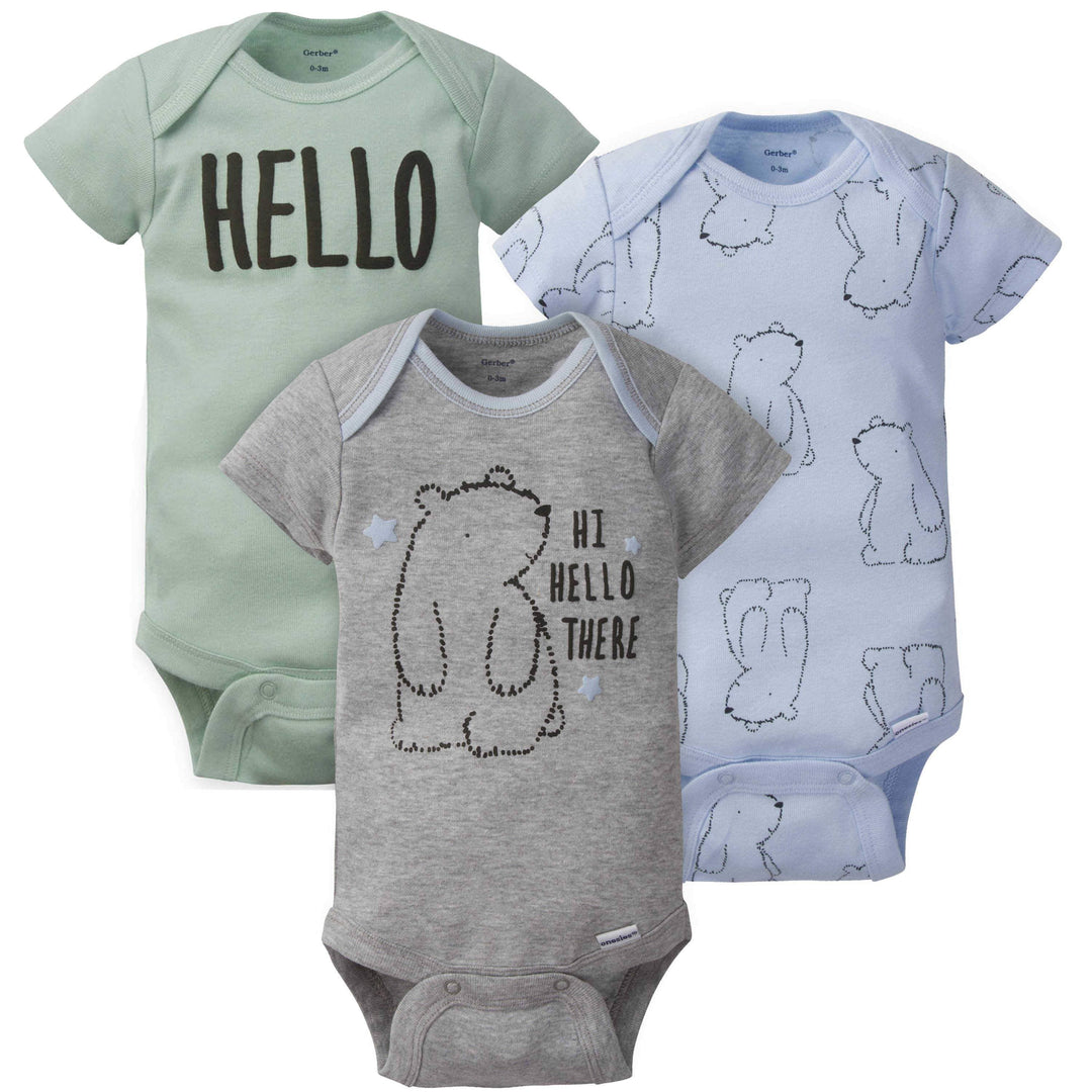3-Pack Baby Boys' Bear Short Sleeve Onesies® Bodysuits-Gerber Childrenswear
