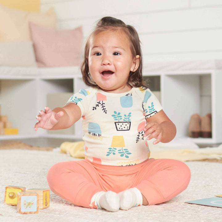 5-Pack Baby Girls Comfy Stretch Flower Pot Short Sleeve Onesies