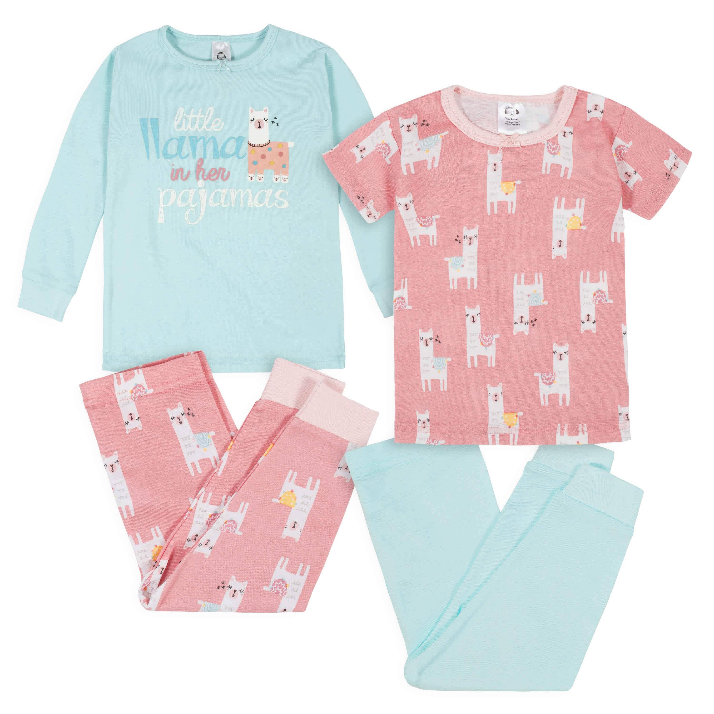 4-Piece Infant & Toddler Girls Llama Snug Fit Cotton Pajamas – Gerber ...