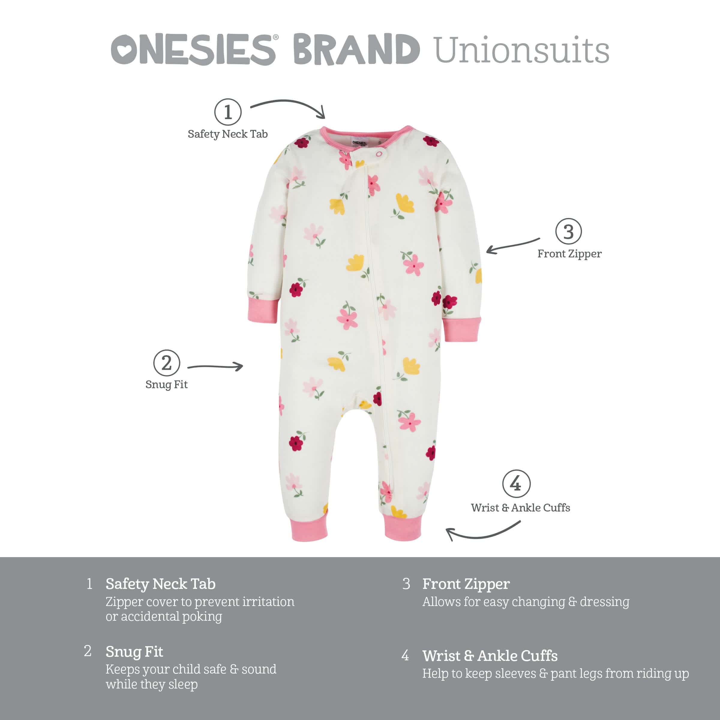 3-Pack Baby & Toddler Girls Floral Fox Snug Fit Footless Pajamas