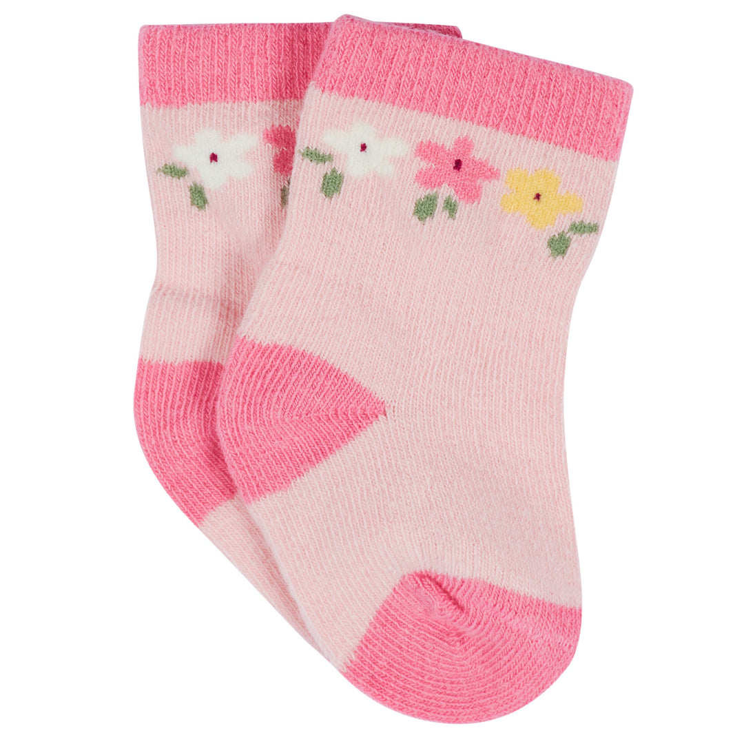 12-Pack Baby & Toddler Girls Floral Fox Jersey Crew Wiggle Proof® Socks