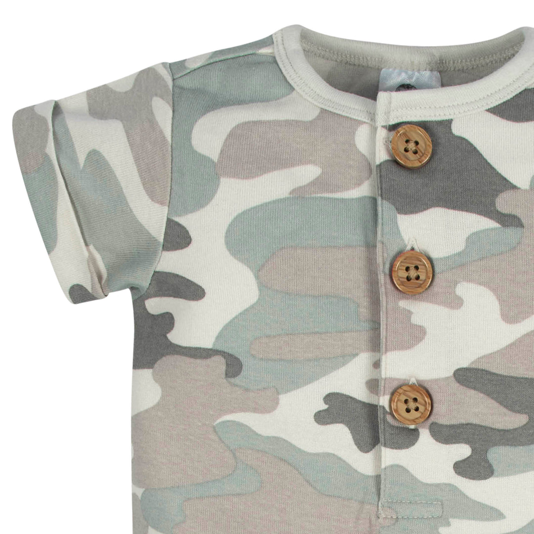 2-Pack Baby Boys Camo & Blue Short Sleeve Rompers-Gerber Childrenswear