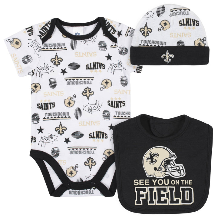 New Orleans Saints 3-Piece Baby Boys Bodysuit, Bib, and Cap Set-Gerber Childrenswear