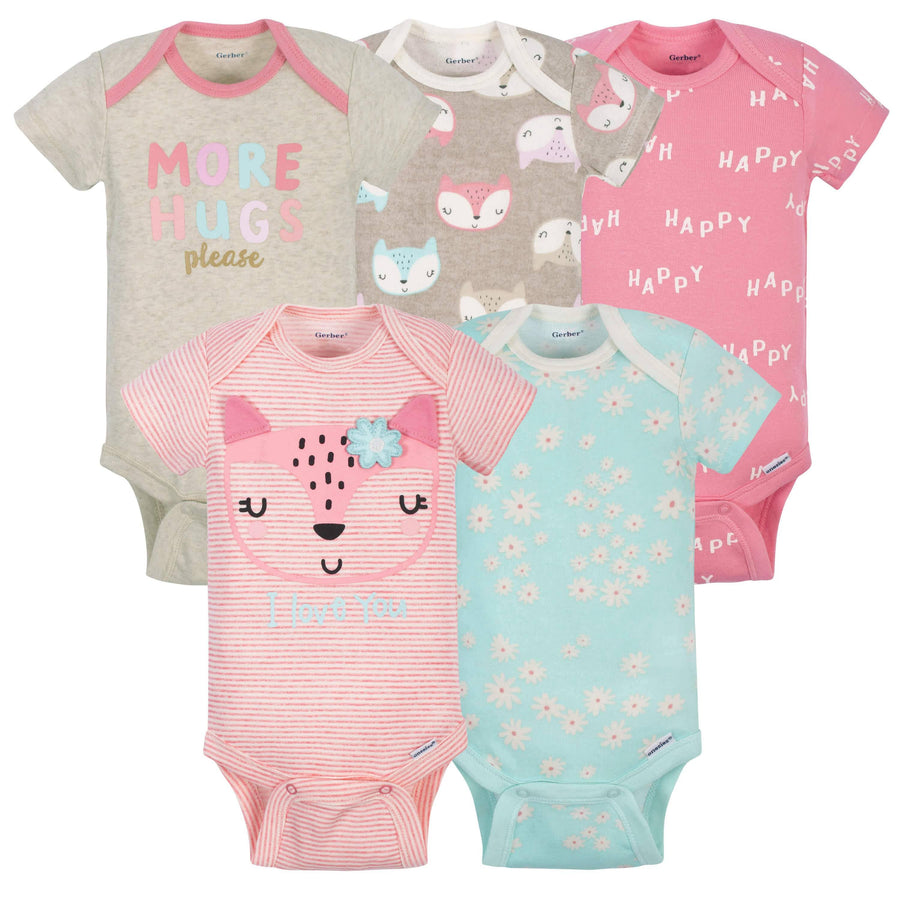 5-Pack Baby Girls Fox Short Sleeve Onesies® Bodysuits-Gerber Childrenswear
