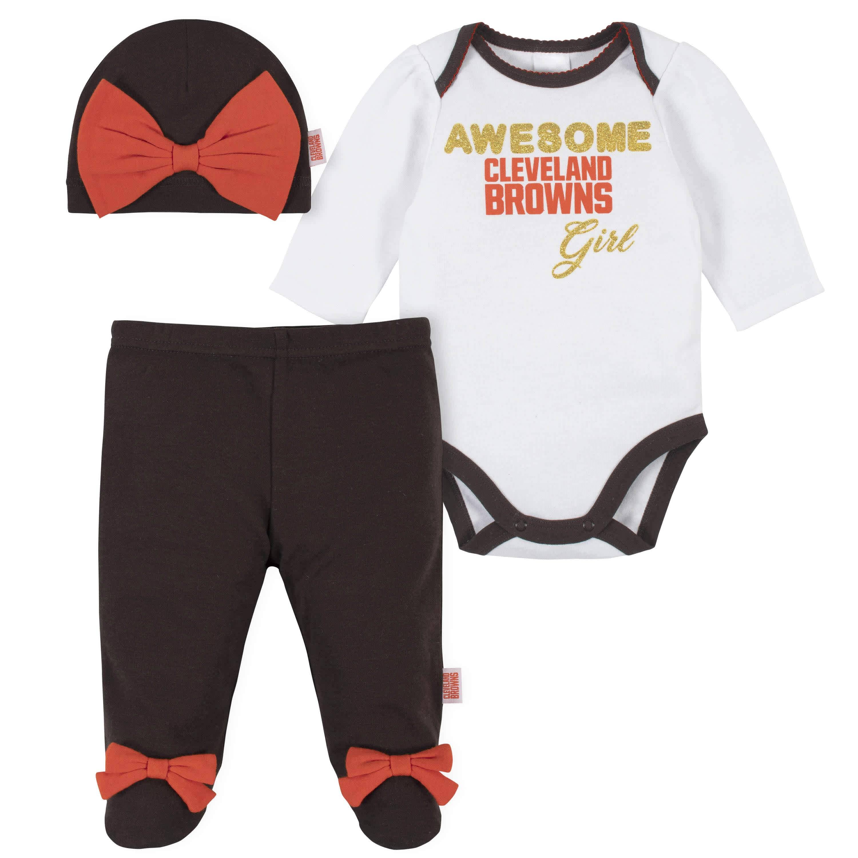 Cleveland Browns Baby Girls Bodysuit, Pant, and Cap Set-Gerber Childrenswear