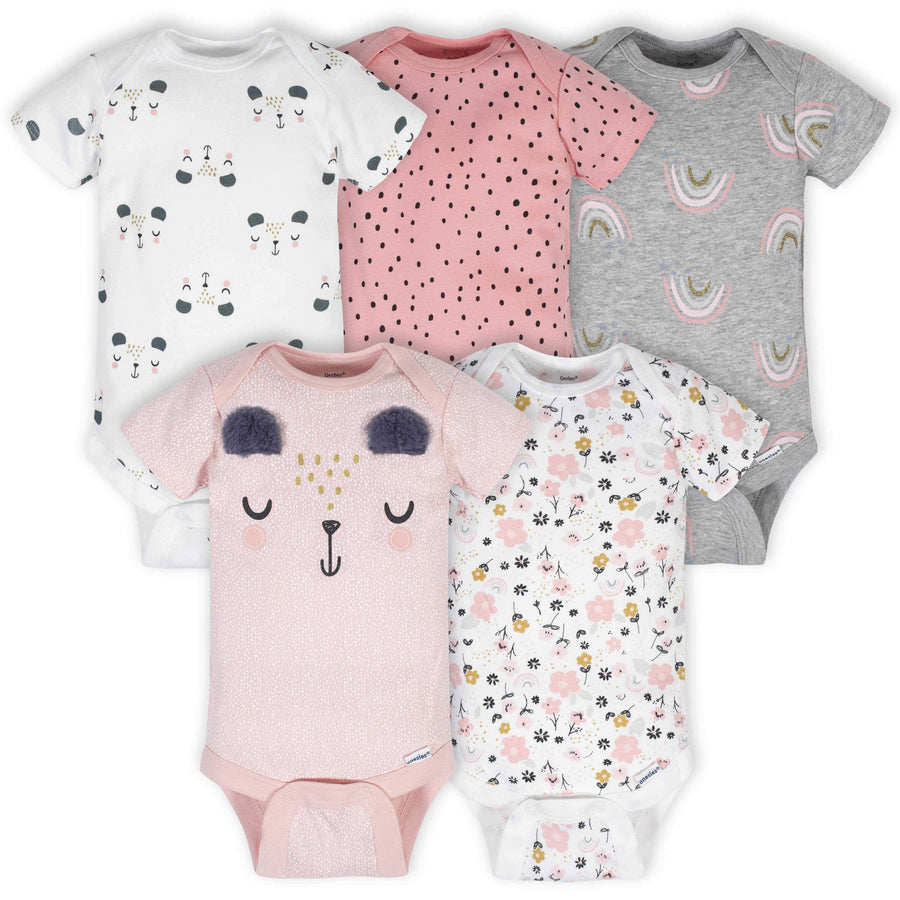 5-Pack Baby Girls Bear Short Sleeve Onesies® Bodysuits-Gerber Childrenswear