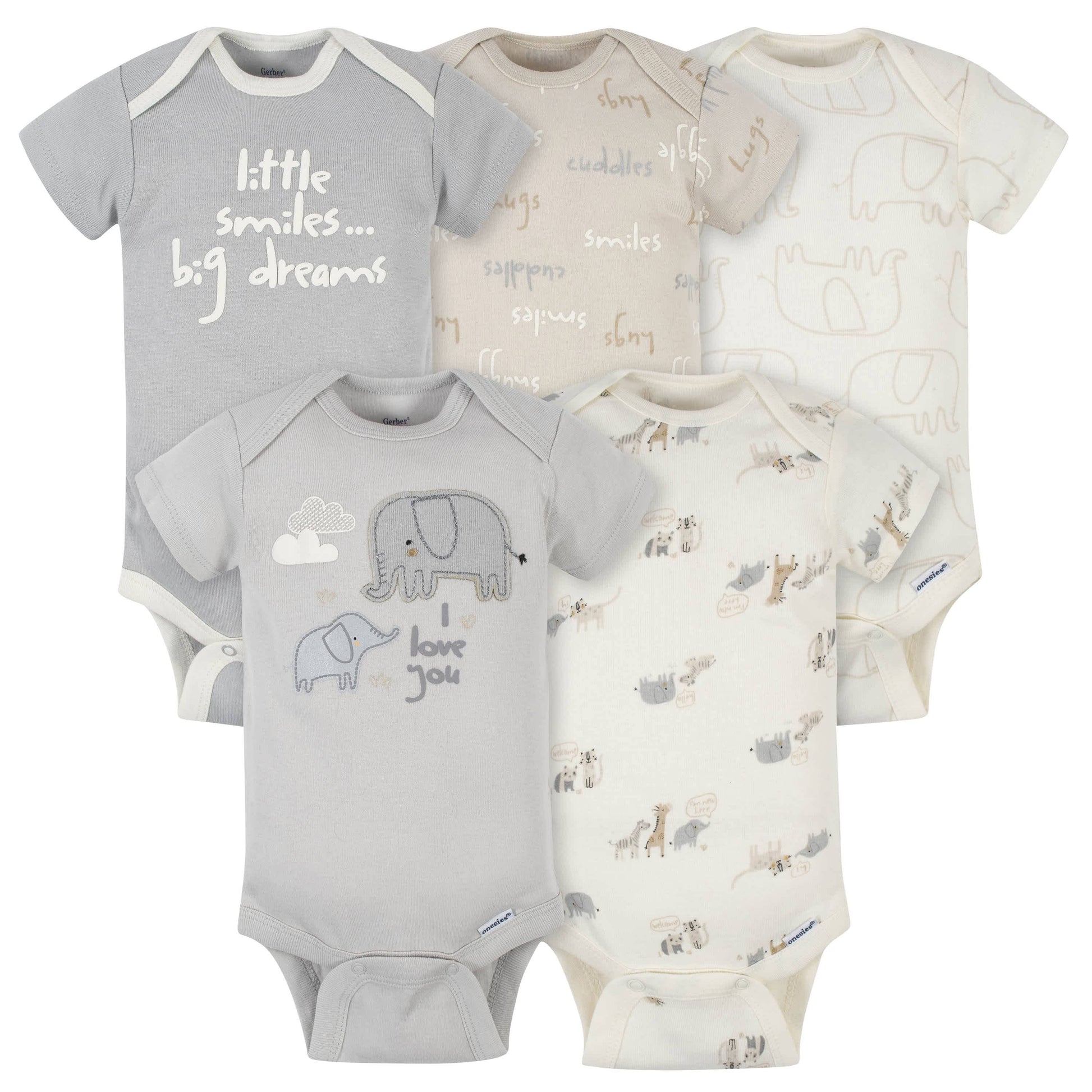 5-Pack Baby Neutral Safari Short Sleeve Onesies® Bodysuits-Gerber Childrenswear