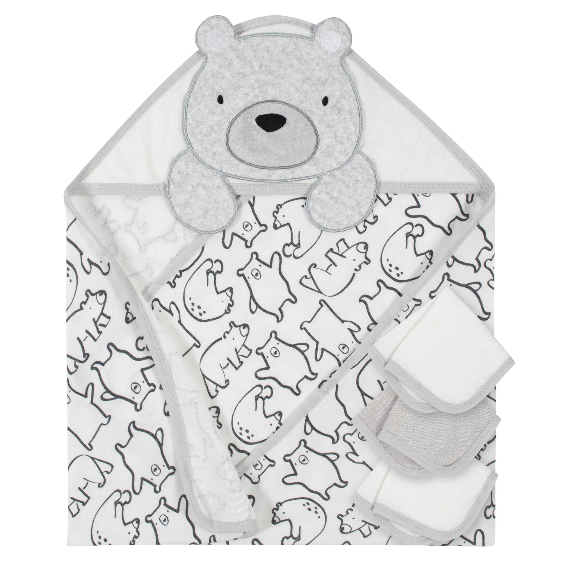 4-Piece Boys Bear Hooded Towel and Washcloths Set-Gerber Childrenswear
