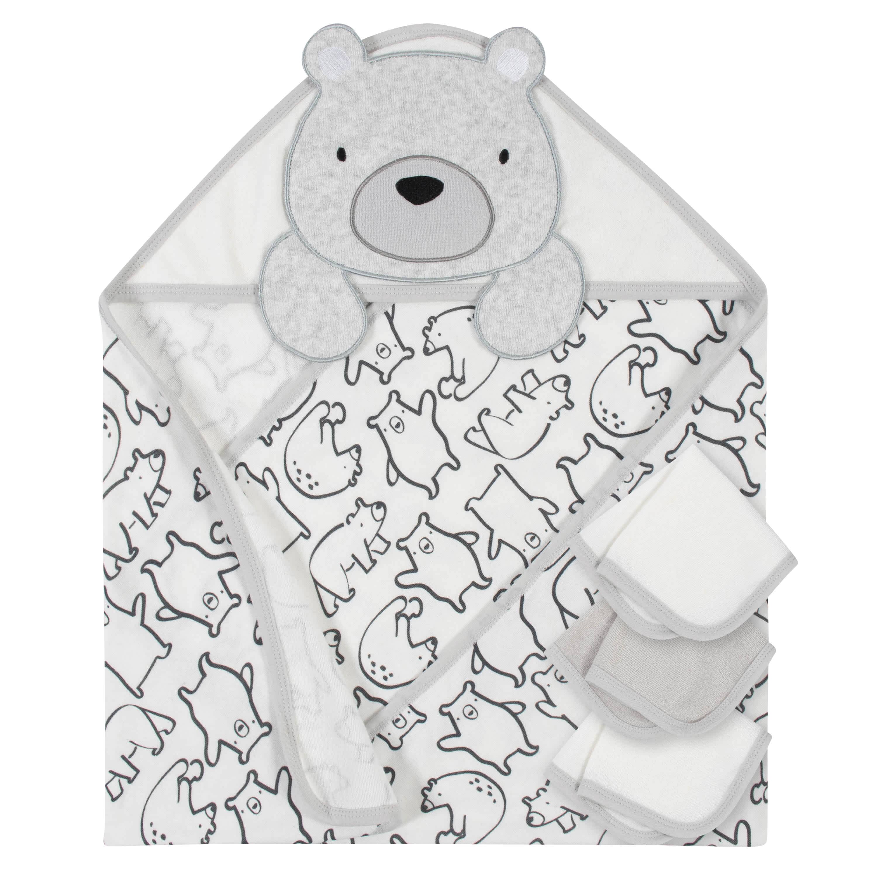 4-Piece Boys Bear Hooded Towel and Washcloths Set-Gerber Childrenswear
