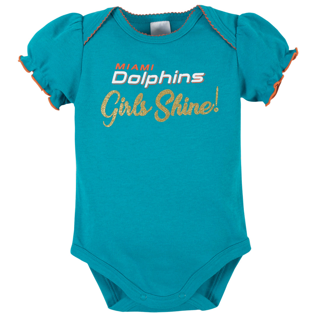 Miami Dolphins Baby Girls Short Sleeve Bodysuits-Gerber Childrenswear