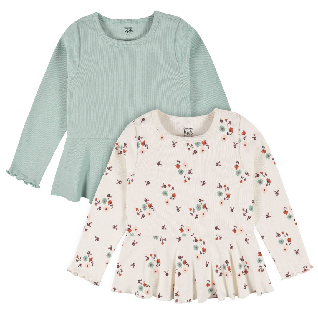 2-Pack Infant & Toddler Girls Mint Floral Peplum Tops – Gerber