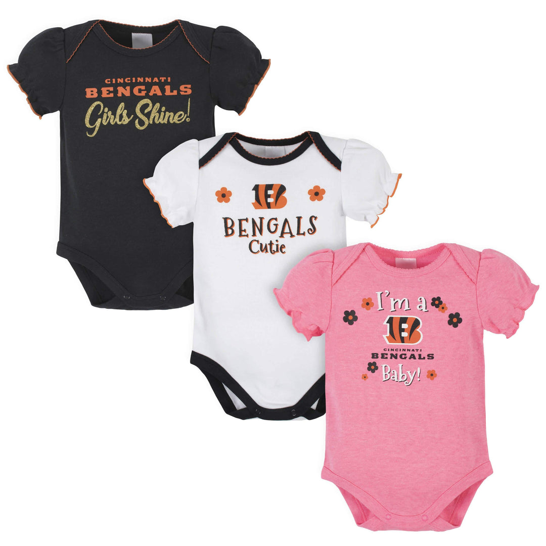 Cincinnati Bengals Baby Girls Short Sleeve Bodysuits-Gerber Childrenswear