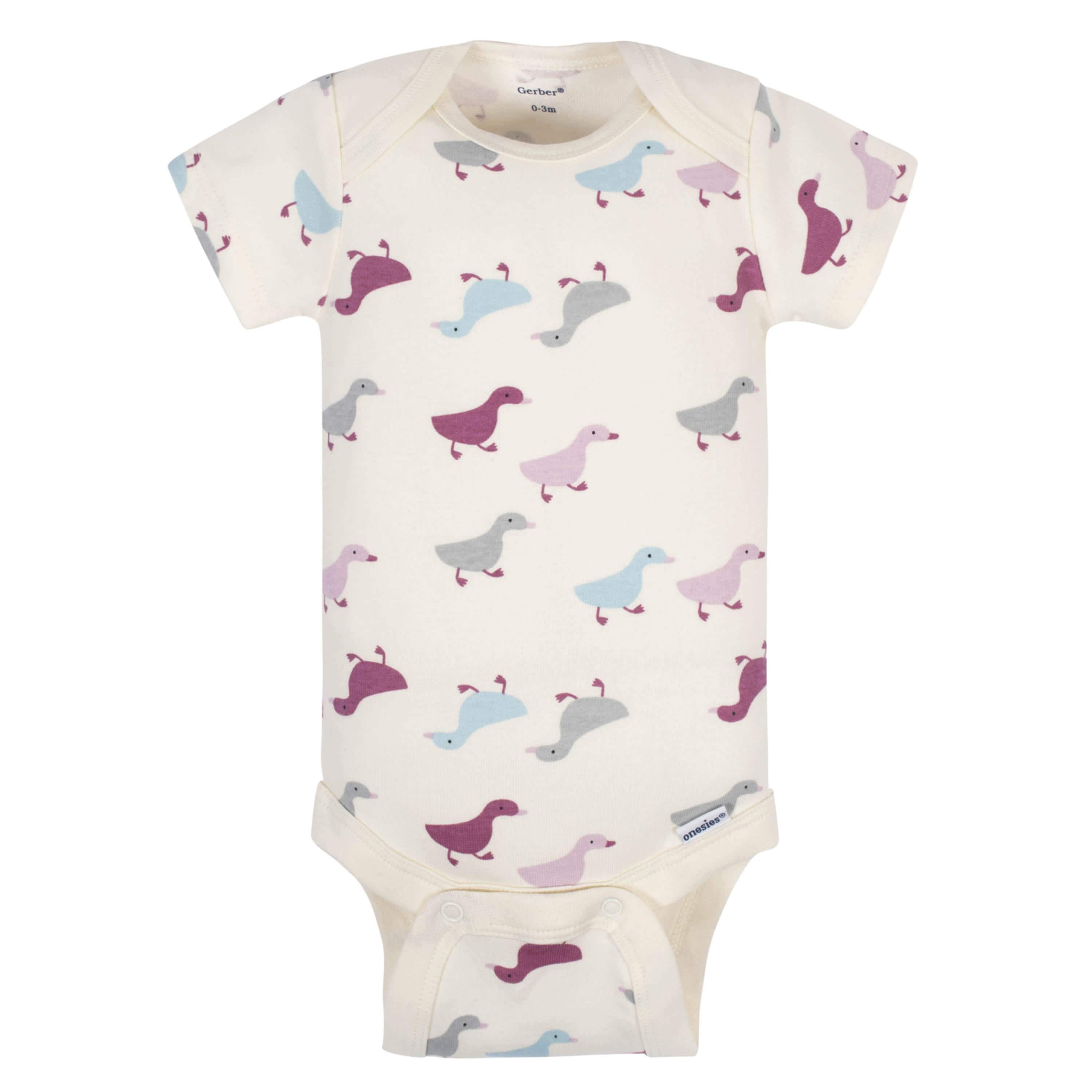5-Pack Baby Girls Comfy Stretch Ducklings Short Sleeve Onesies® Bodysuits-Gerber Childrenswear