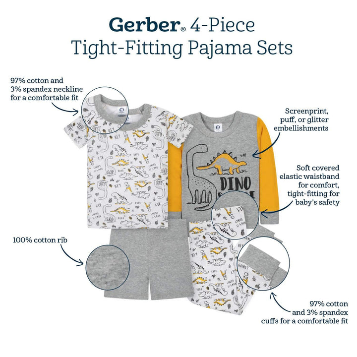 4-Piece Girls Berries Snug Fit Cotton Pajamas-Gerber Childrenswear