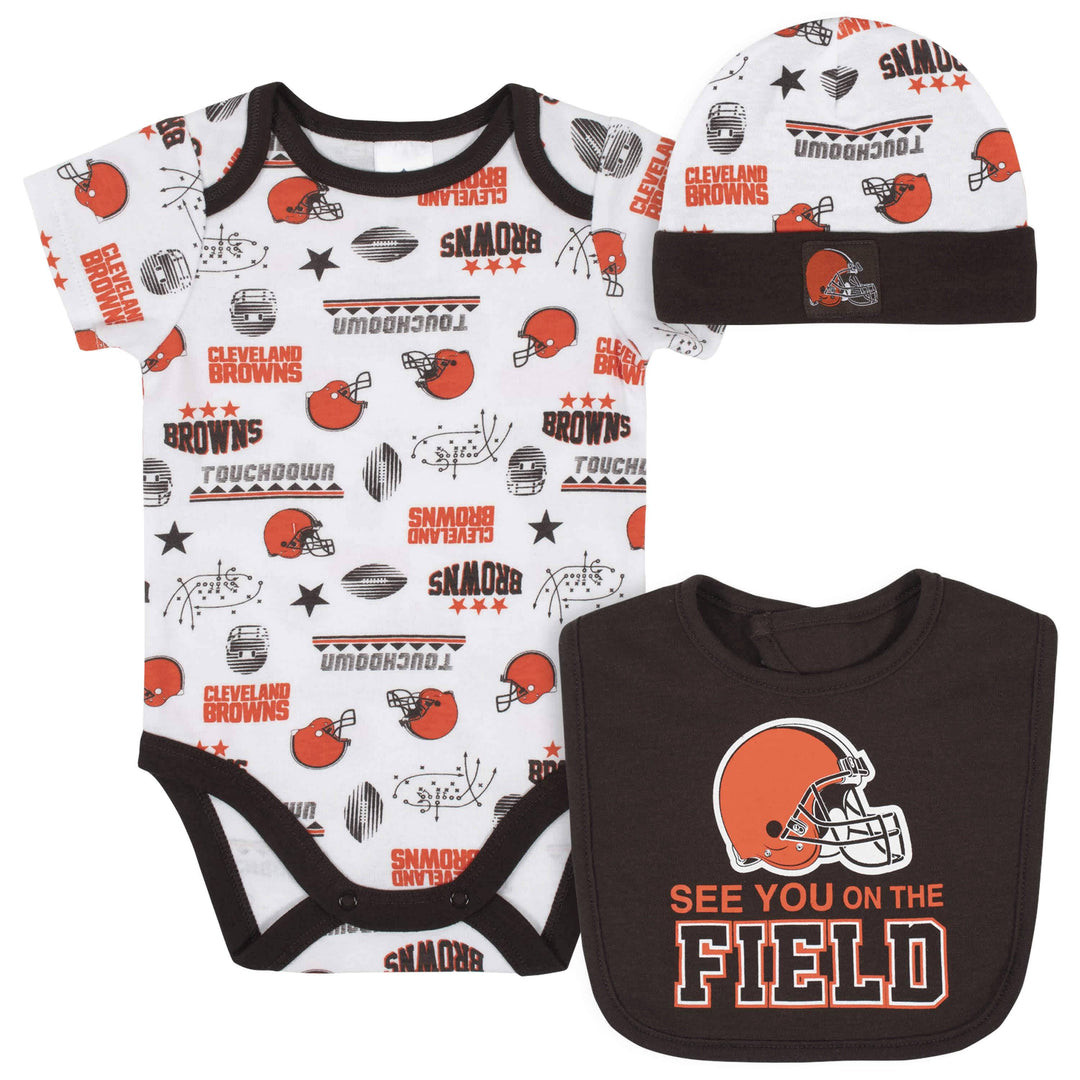 Cleveland Browns 3-Piece Baby Boys Bodysuit, Bib, and Cap Set-Gerber Childrenswear