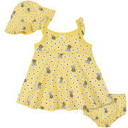 3-Piece Baby & Toddler Girls Bee Garden Dress, Diaper Cover & Sun Hat Set-Gerber Childrenswear