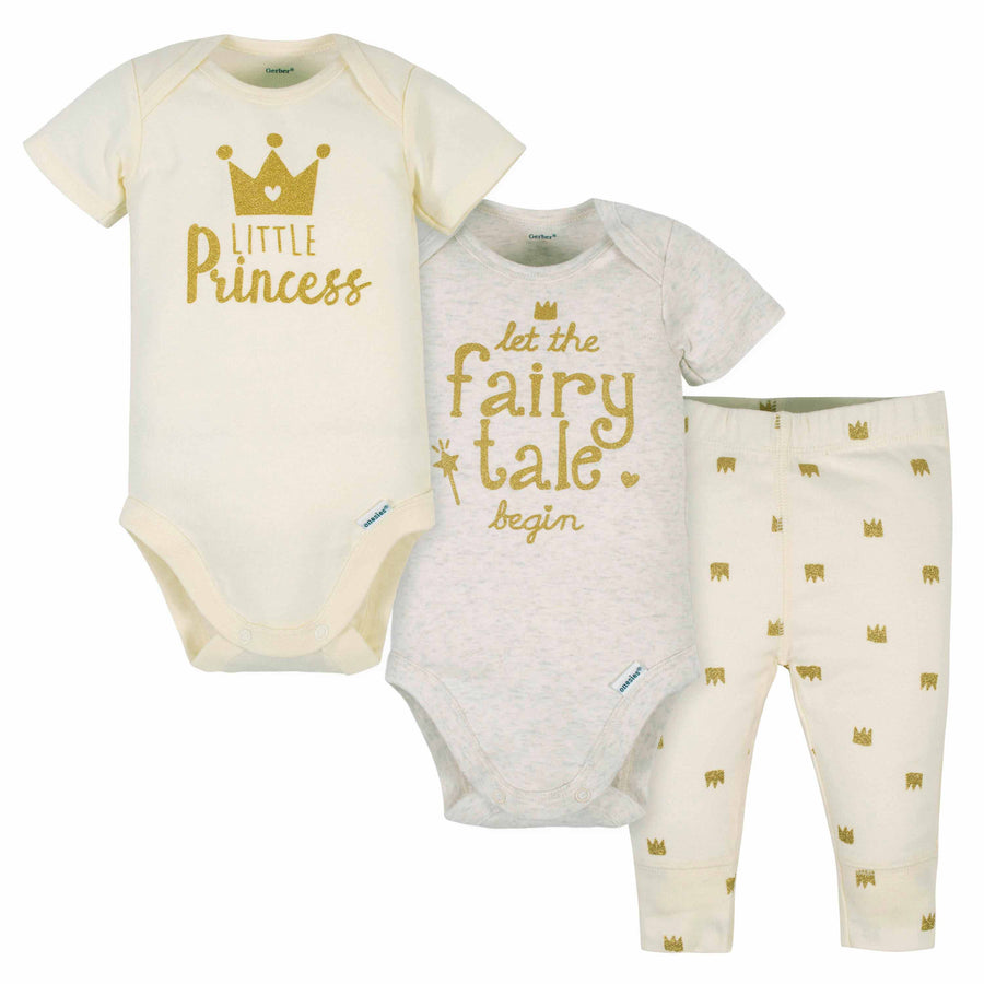 3-Piece Baby Girls Princess Onesies® Bodysuits and Pant Set