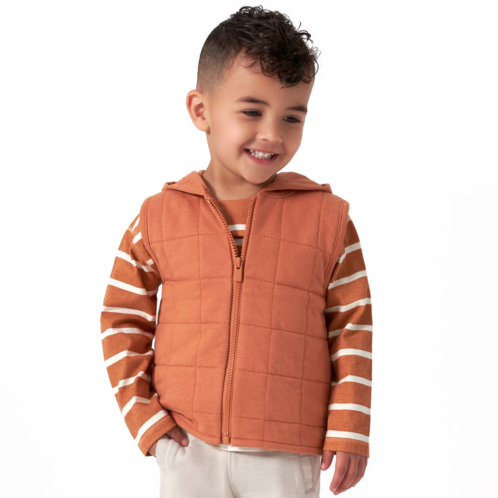 Infant & Toddler Boys Orange Quilted Hooded Vest