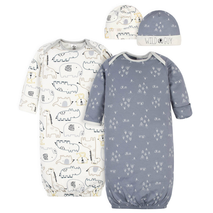 4-Piece Organic Baby Boys Wild Guy Gowns & Caps-Gerber Childrenswear