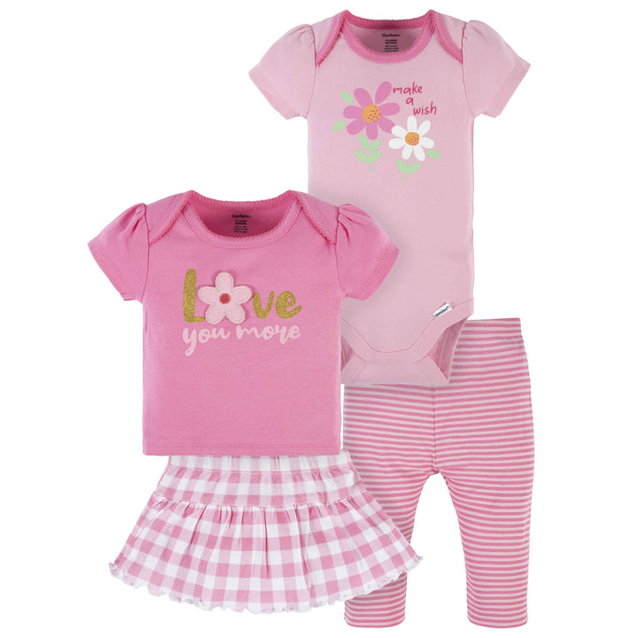 4-Piece Baby Girls Summer Blossom Onesies® Bodysuit, Tee, Skort & Pant Set-Gerber Childrenswear