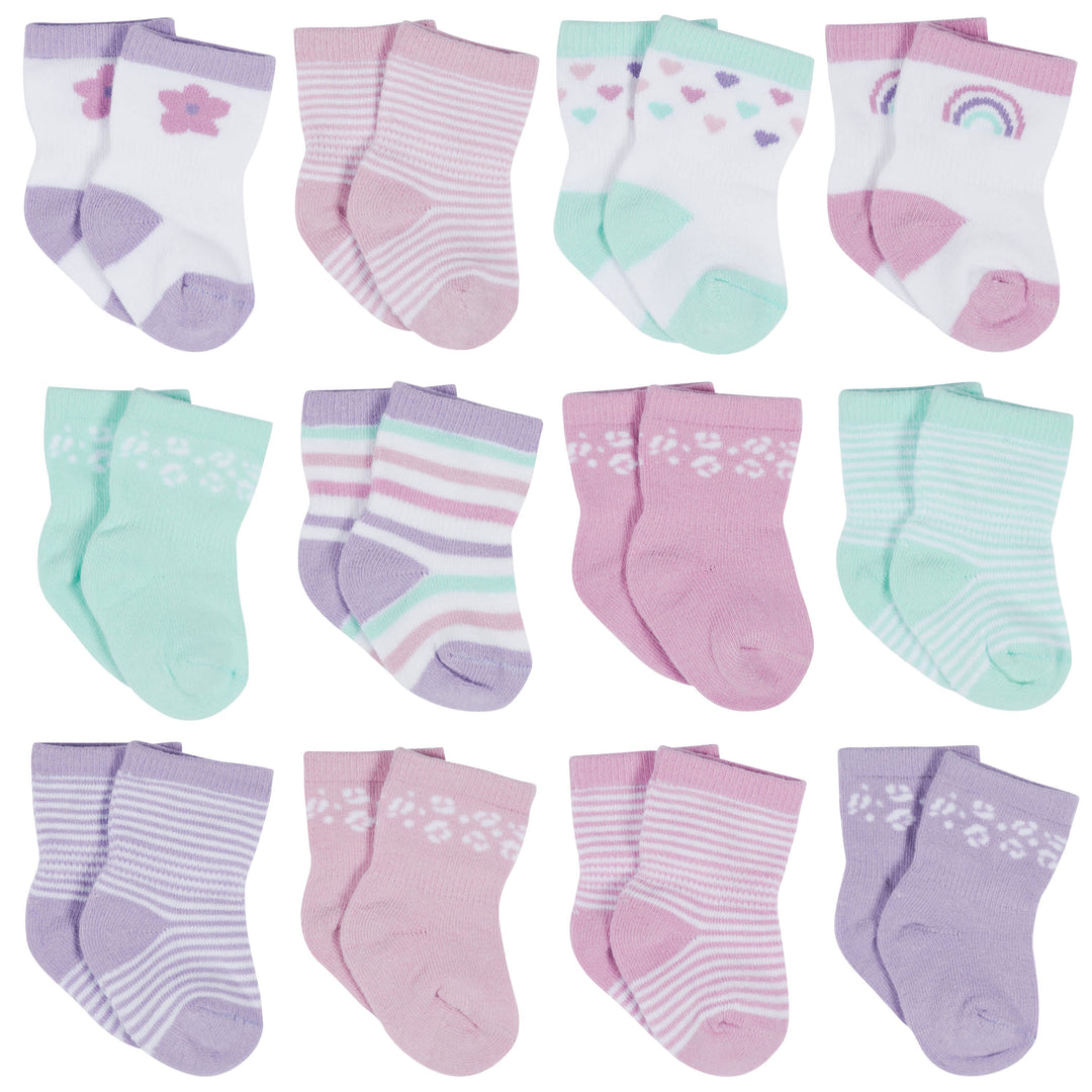 Gerber Childrenswear Crew Super Soft Socks (Newborn), 12 Pack 