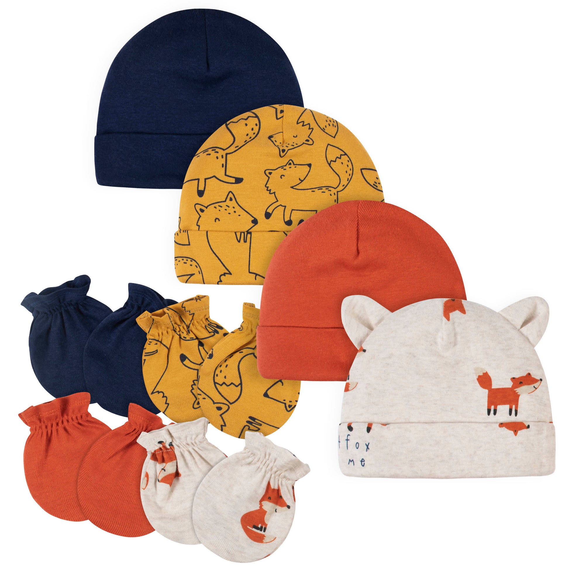 8-Piece Baby Boys Fox Caps & Mittens Set-Gerber Childrenswear