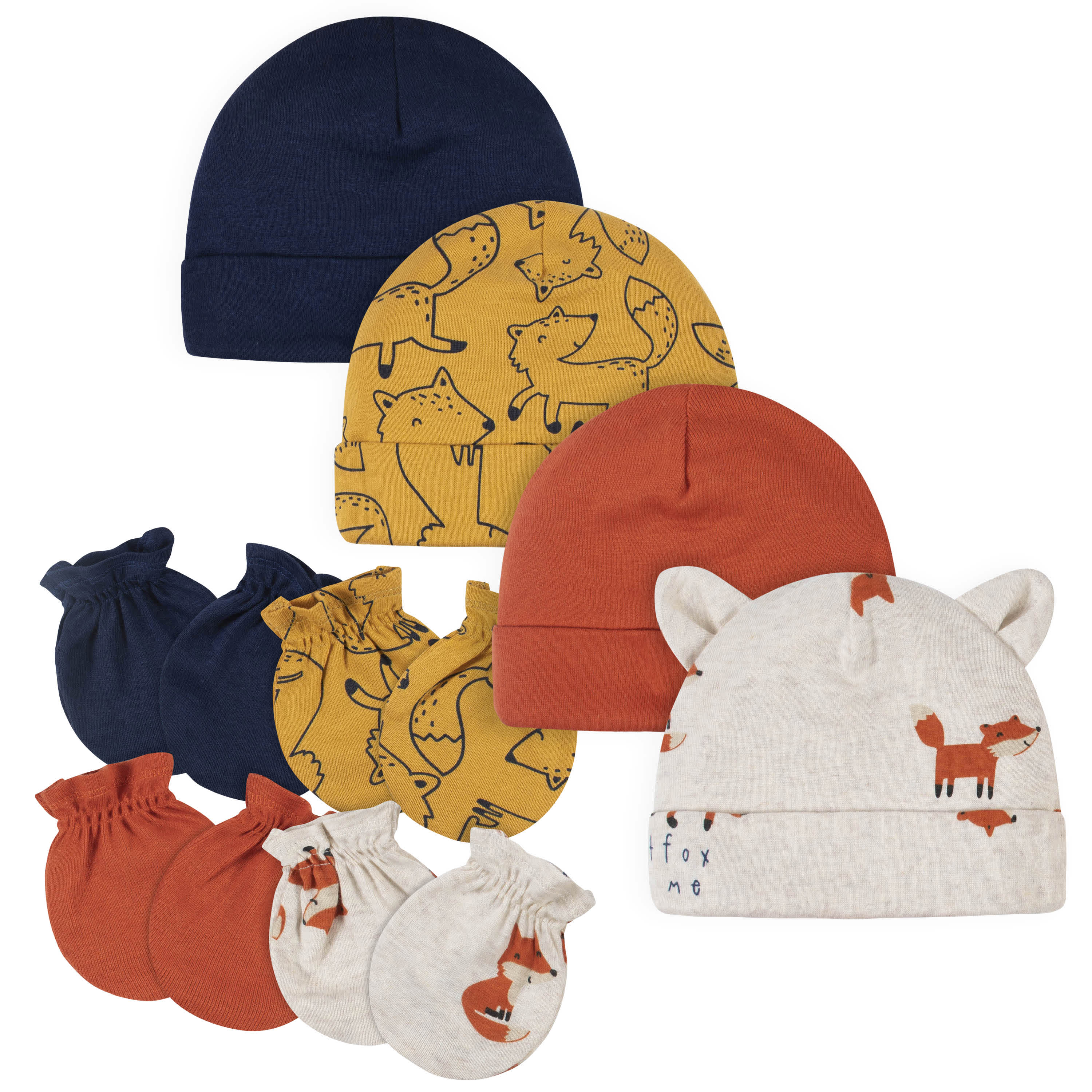 8-Piece Baby Boys Fox Caps & Mittens Set-Gerber Childrenswear