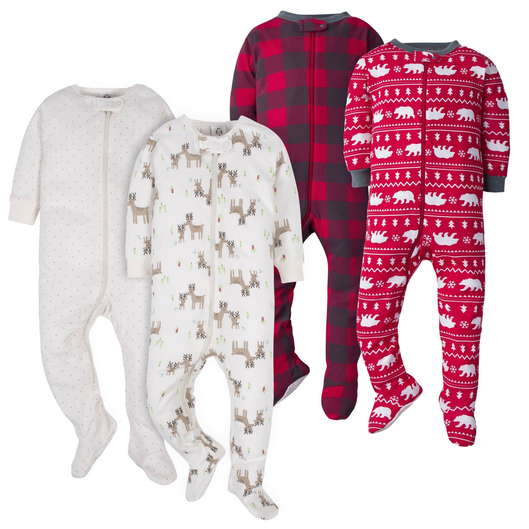 Gerber Neutral White Bear and "Hello Dear" 4-Pack Footed Union Suits