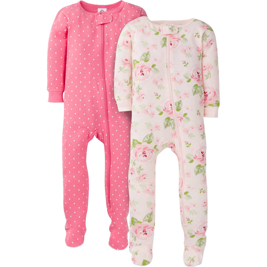 2-Pack Baby & Toddler Girls Rose Snug Fit Footed Cotton Pajamas-Gerber Childrenswear