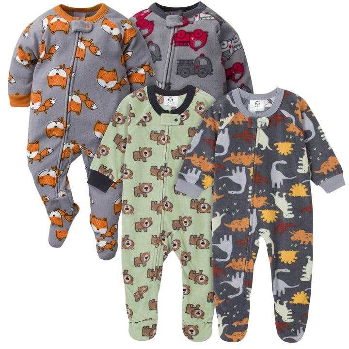 Gerber® 4-Pack Baby Boys Trucks & Animals Fleece Pajamas-Gerber Childrenswear