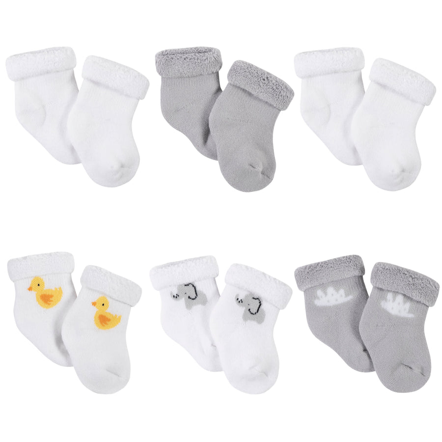 6-Pack Baby Boys Baby Animals Wiggle Proof® Terry Bootie Socks