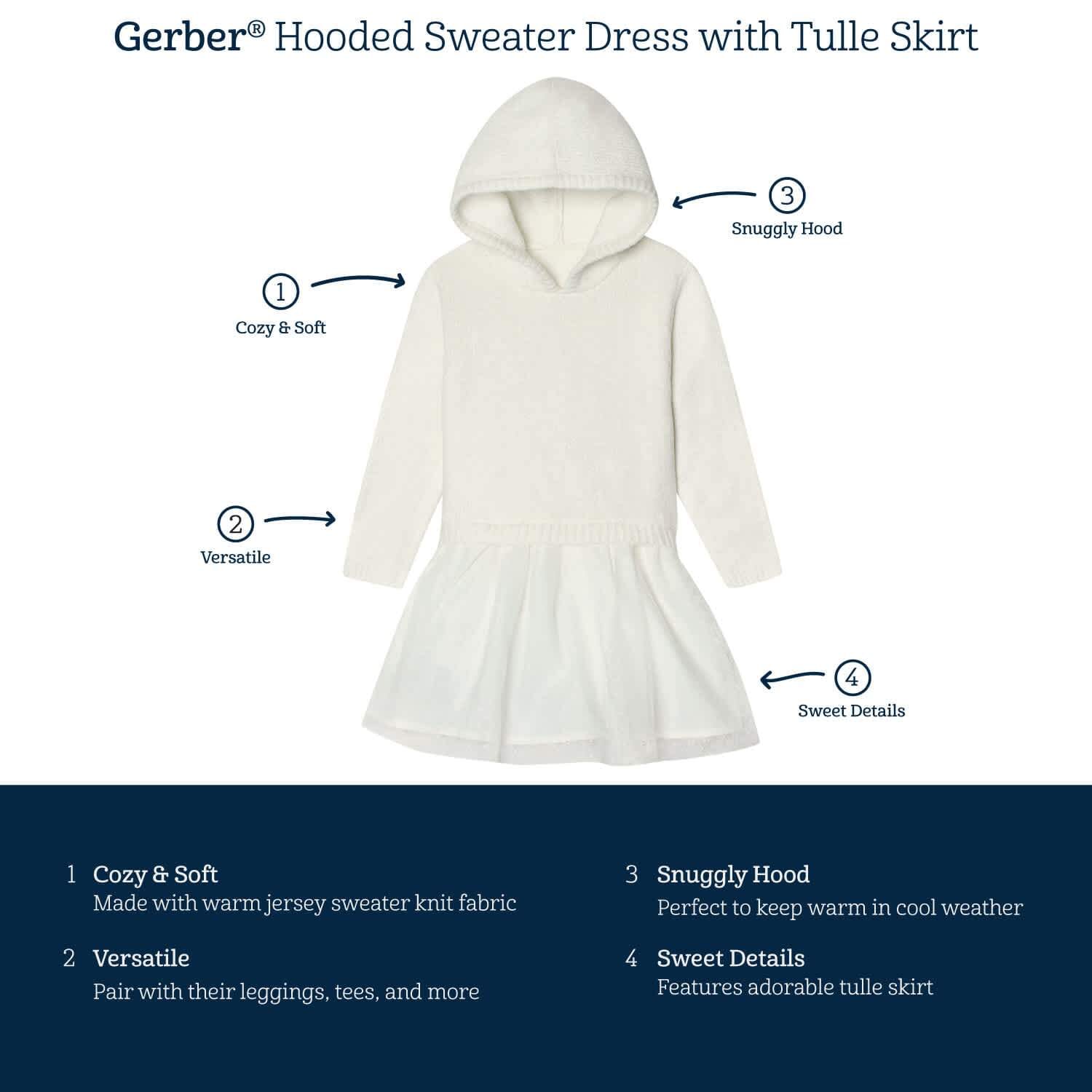 Infant & Toddler Girls White Sweater Dress With Tulle Skirt-Gerber Childrenswear