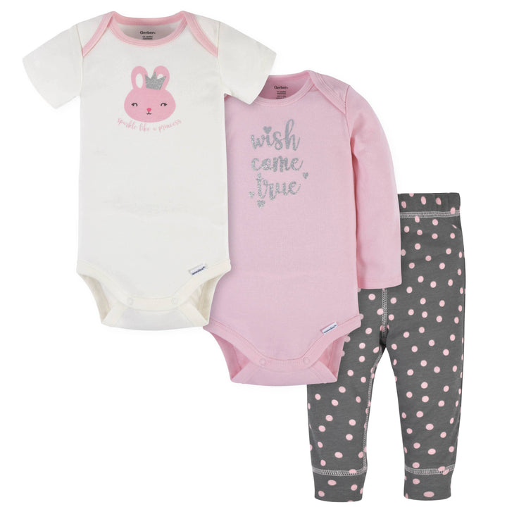 3-Piece Baby Girls Pink A Dots Onesies® Bodysuits & Pants Set-Gerber Childrenswear