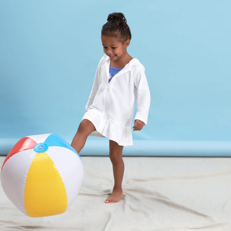 Baby & Toddler Girls White Hooded Zip Front Terry Swim Coverup