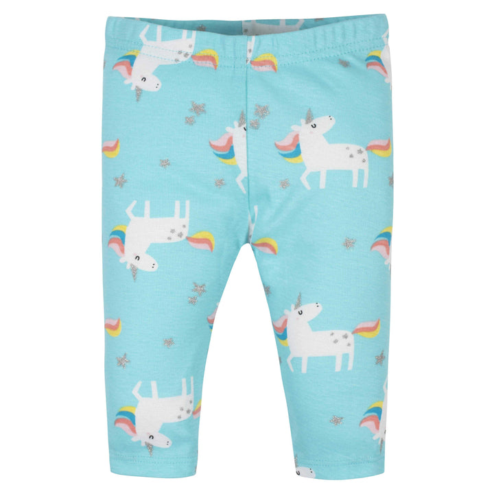 4-Piece Baby Girls Unicorn Onesies® Bodysuit, Skirted Panty, Shirt, and Slim Pant Set