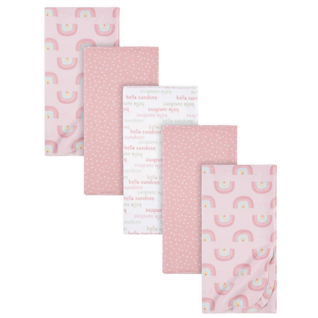 5-Pack Baby Girls Pink Rainbow Flannel Receiving Blankets-Gerber Childrenswear