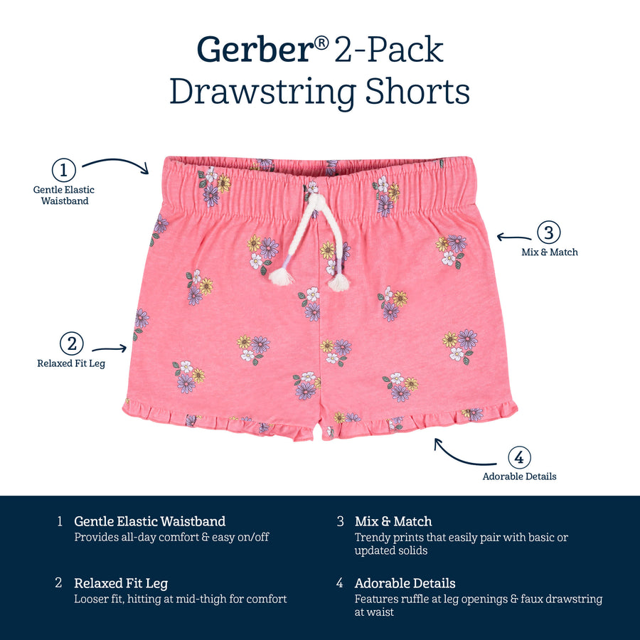 2-Pack Infant & Toddler Girls Pink Floral Pull-On Shorts – Gerber ...