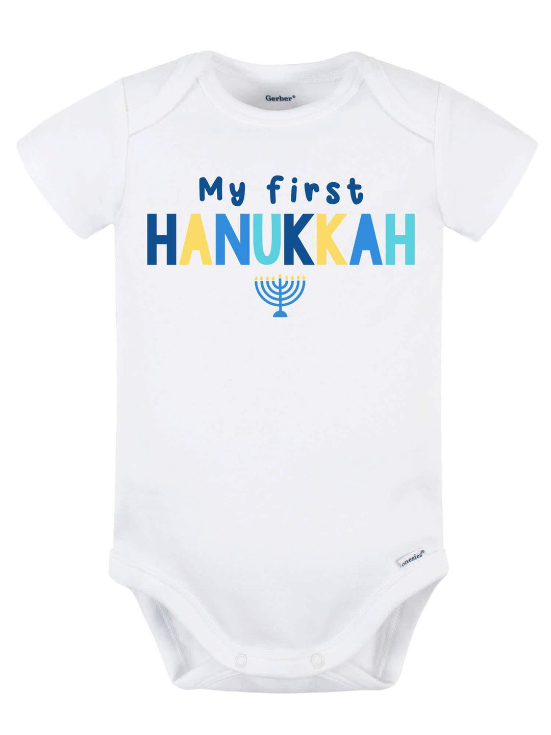 2-Pack Baby "My First Hanukkah" & "100% Happy" Short Sleeve Onesies® Holiday Bodysuits-Gerber Childrenswear
