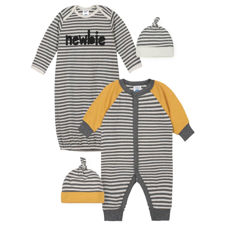 Gerber® 4-Piece Baby Boys Striped Coverall, Gown, and Caps Gift Set-Gerber Childrenswear