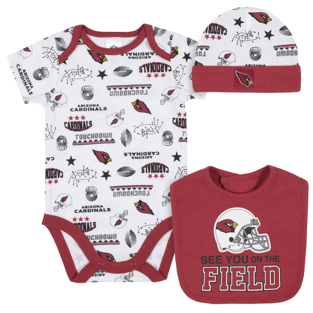 Arizona Cardinals 3-Piece Baby Boys Bodysuit, Bib, and Cap Set-Gerber Childrenswear