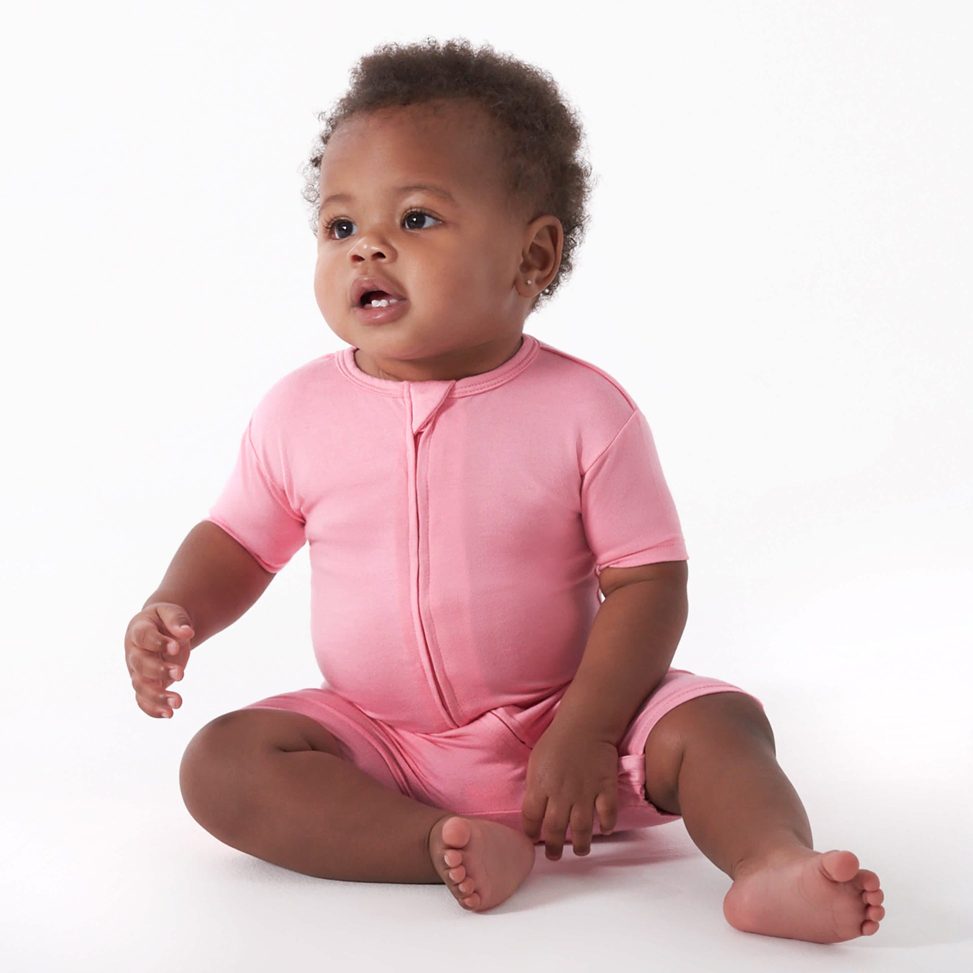 Baby Girls Sea Pink Buttery-Soft Viscose Made from Eucalyptus Snug Fit Romper