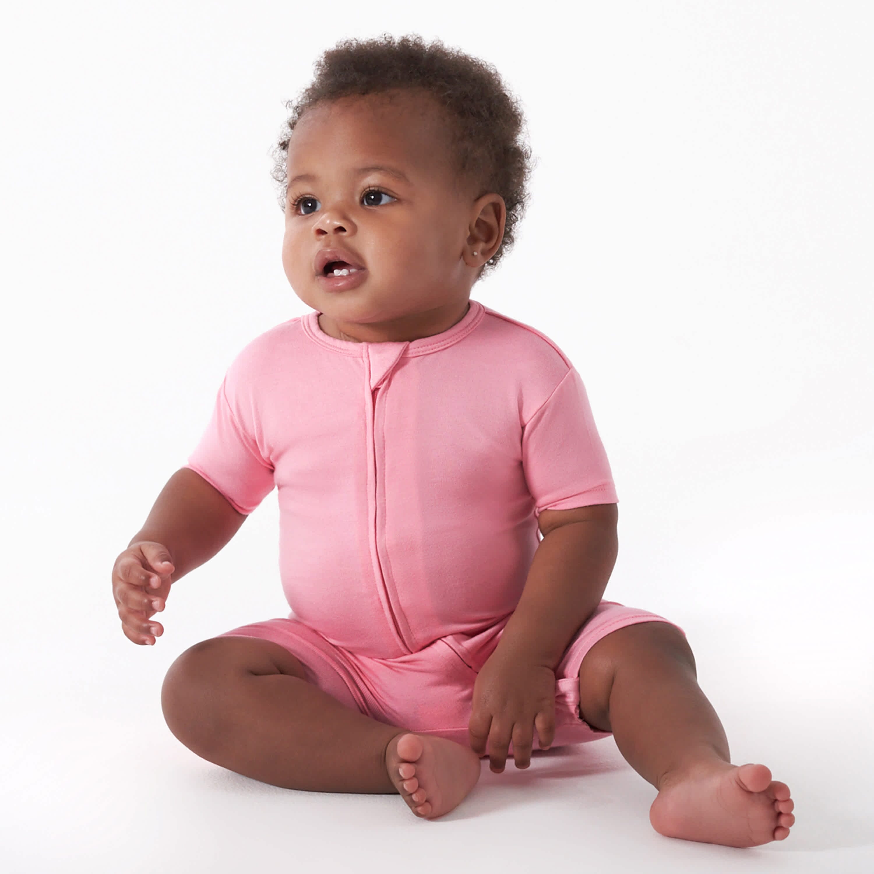 Baby Girls Sea Pink Buttery-Soft Viscose Made from Eucalyptus Snug Fit Romper